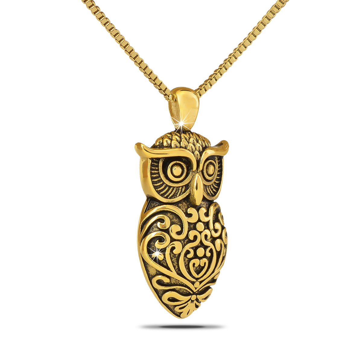 Gold Steel Owl Pendant